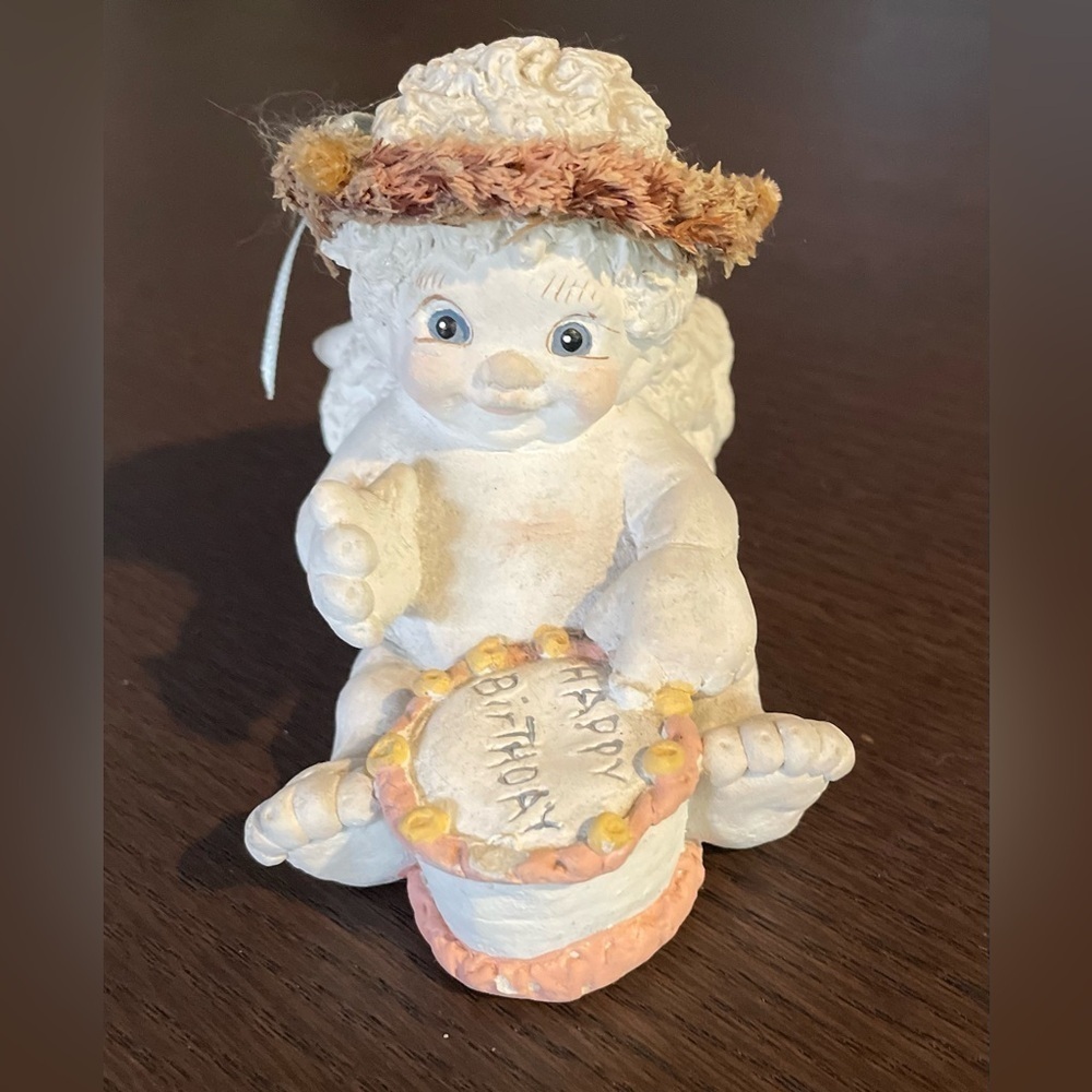 Dreamsicle Cherubic Figurine with Birthday Cake